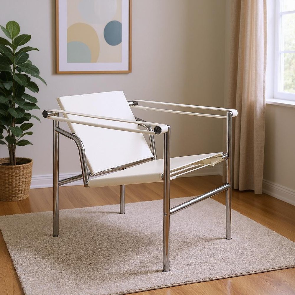24" White and Silver Faux Leather and Stainless Adjustable Back Arm Chair HomeRoots