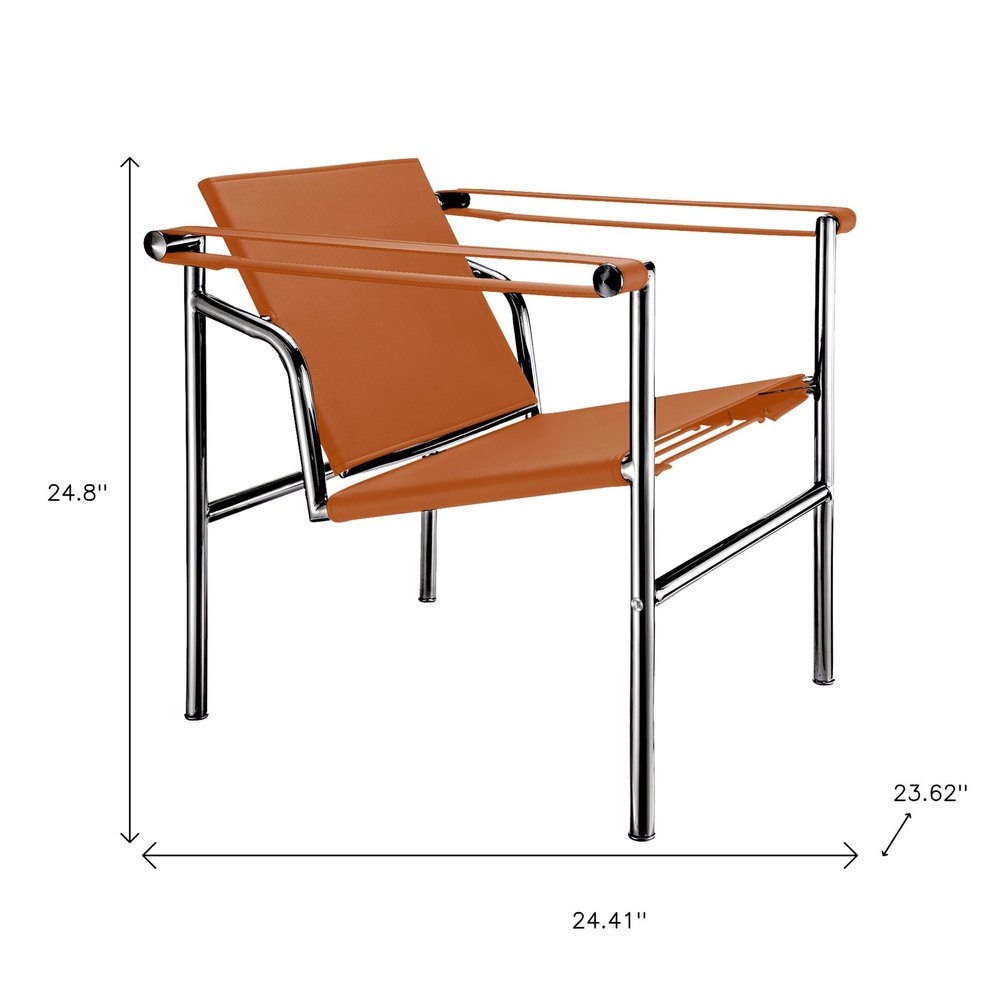 24" Terra Cotta and Silver Faux Leather and Stainless Adjustable Back Arm Chair HomeRoots