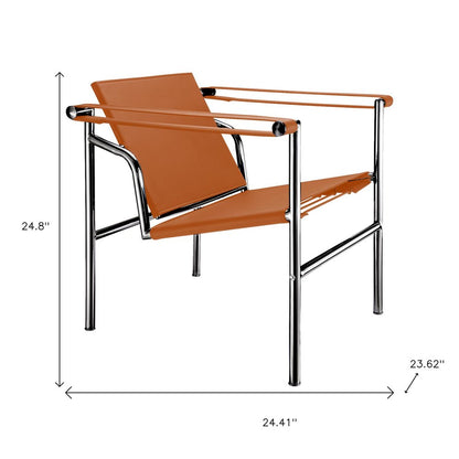 24" Terra Cotta and Silver Faux Leather and Stainless Adjustable Back Arm Chair HomeRoots