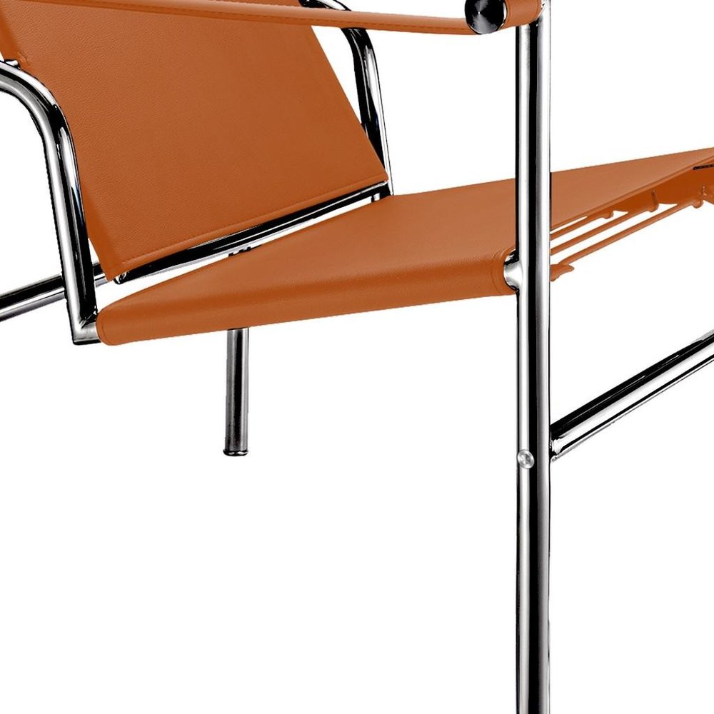 24" Terra Cotta and Silver Faux Leather and Stainless Adjustable Back Arm Chair HomeRoots