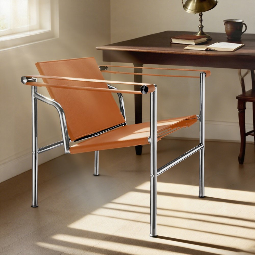 24" Terra Cotta and Silver Faux Leather and Stainless Adjustable Back Arm Chair HomeRoots