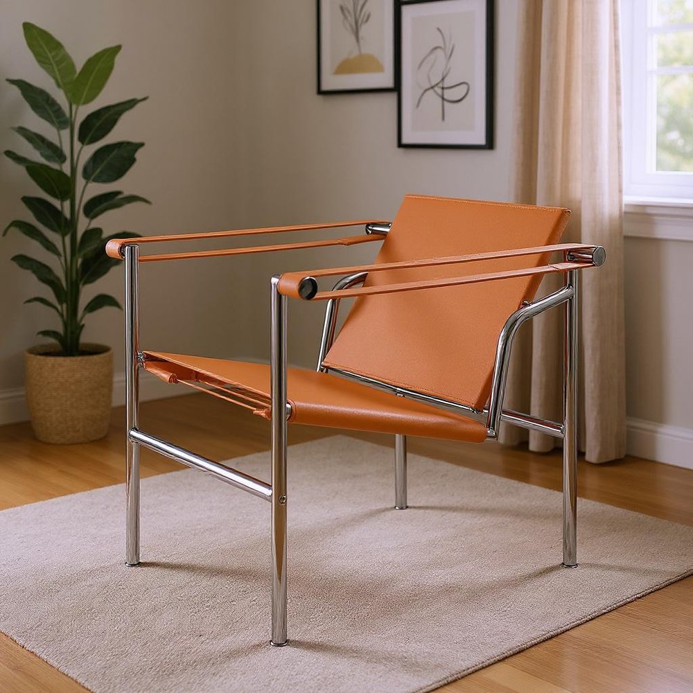 24" Terra Cotta and Silver Faux Leather and Stainless Adjustable Back Arm Chair HomeRoots