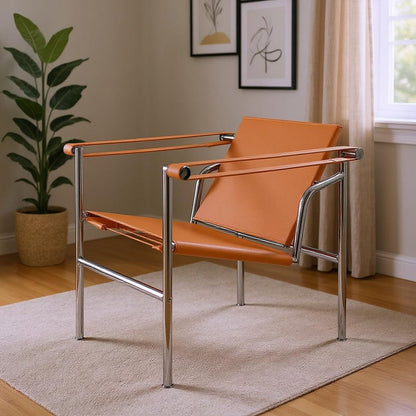 24" Terra Cotta and Silver Faux Leather and Stainless Adjustable Back Arm Chair HomeRoots