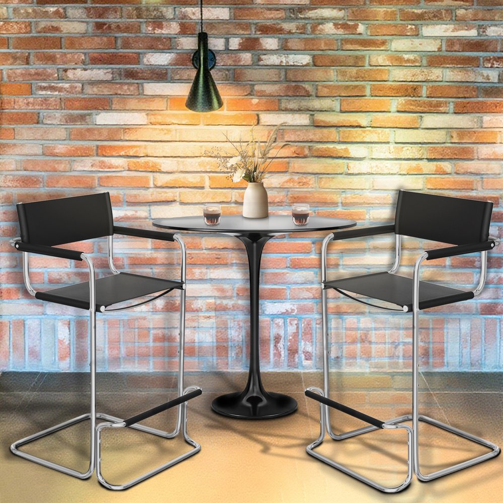 30" Black and Silver Leather and Steel Bar Height Bar Chair HomeRoots