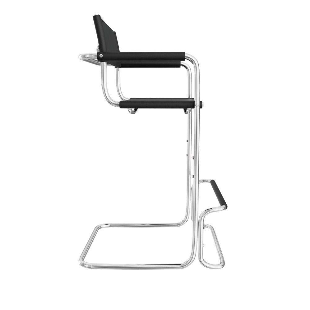 30" Black And Silver Leather And Leather Match And Steel Low Back Bar Height Bar Chair HomeRoots