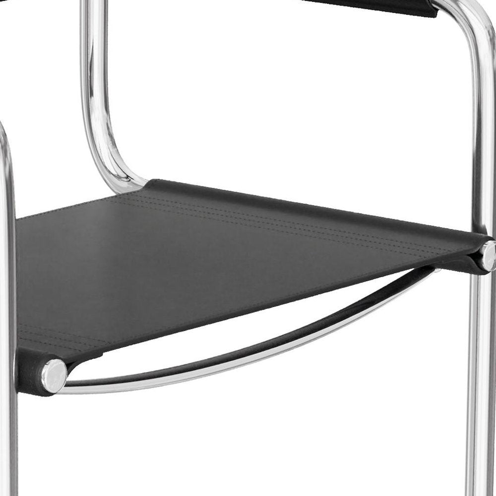 30" Black And Silver Leather And Leather Match And Steel Low Back Bar Height Bar Chair HomeRoots