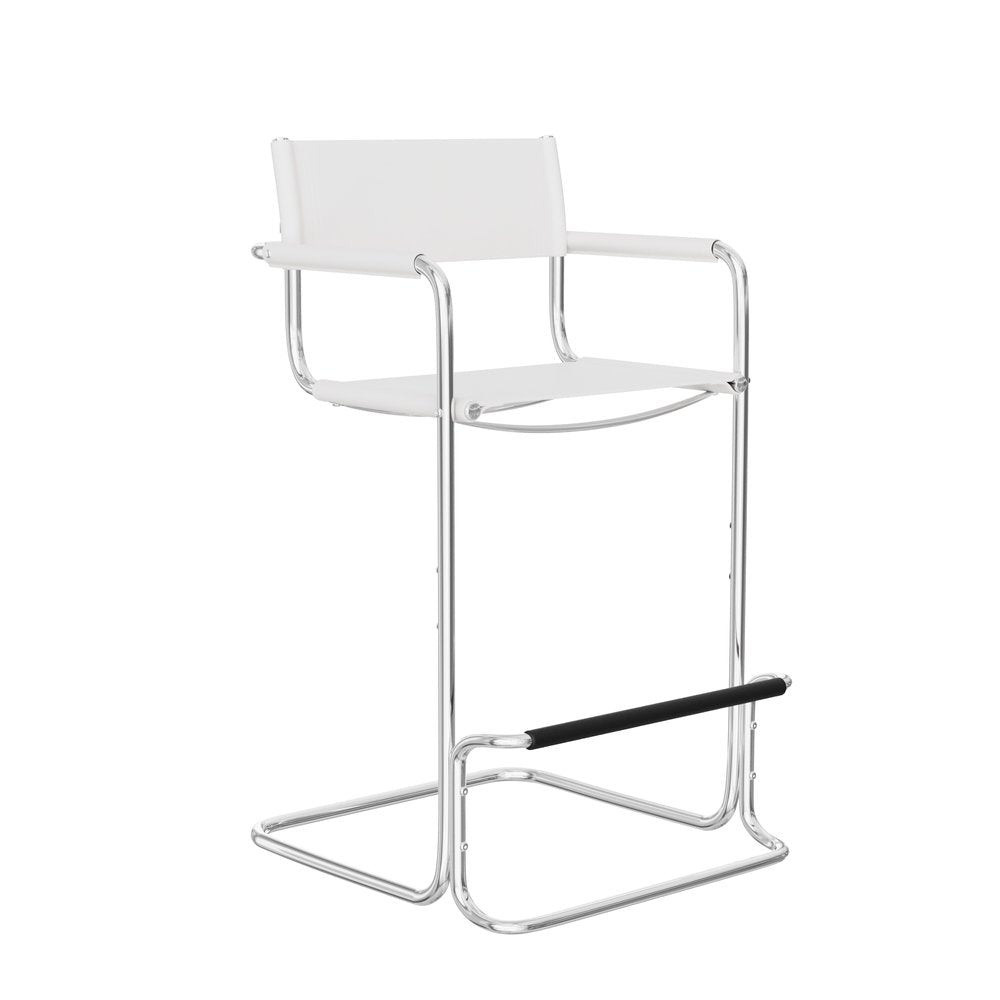 30" White And Silver Leather And Leather Match And Steel Low Back Bar Height Bar Chair HomeRoots