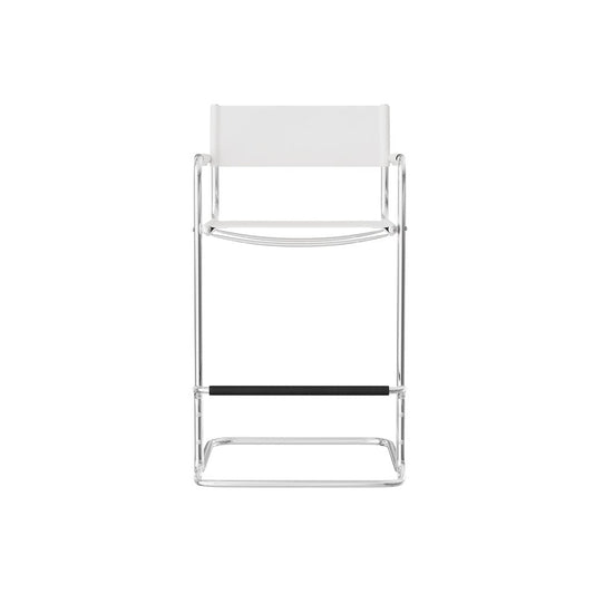 30" White And Silver Leather And Leather Match And Steel Low Back Bar Height Bar Chair HomeRoots