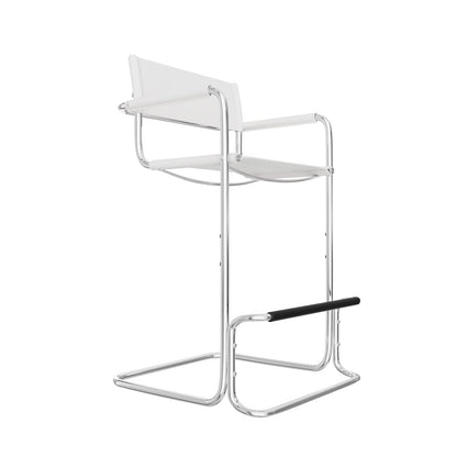 30" White And Silver Leather And Leather Match And Steel Low Back Bar Height Bar Chair HomeRoots
