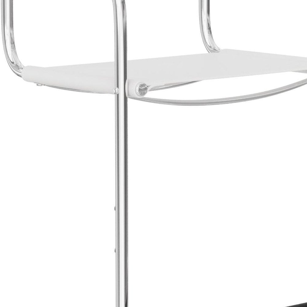 30" White And Silver Leather And Leather Match And Steel Low Back Bar Height Bar Chair HomeRoots