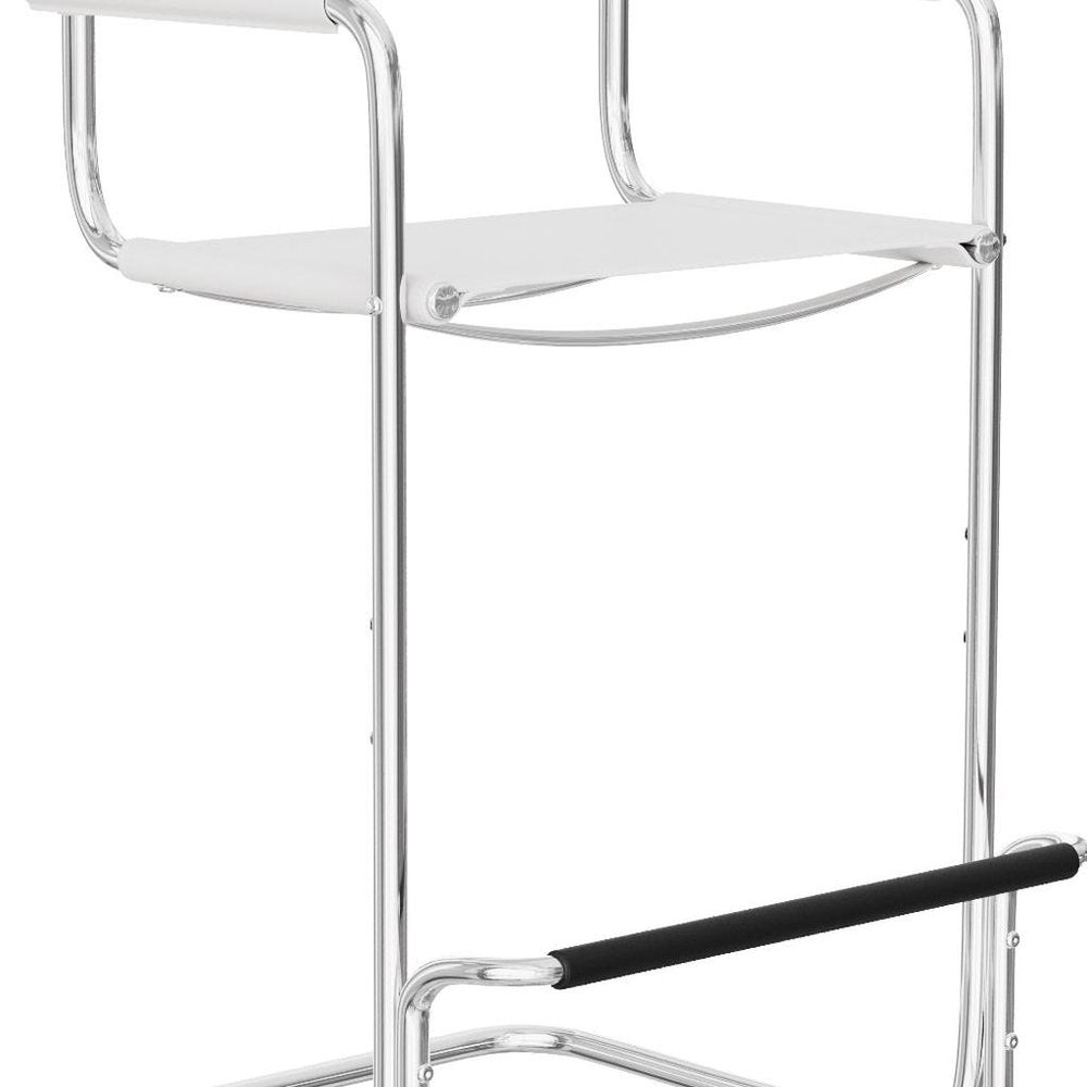 30" White And Silver Leather And Leather Match And Steel Low Back Bar Height Bar Chair HomeRoots