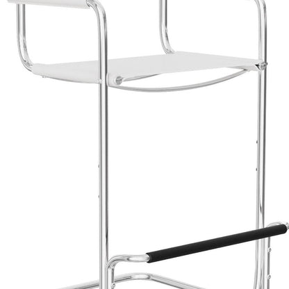 30" White And Silver Leather And Leather Match And Steel Low Back Bar Height Bar Chair HomeRoots