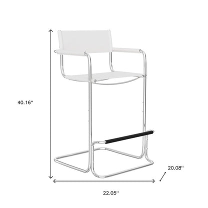 30" White And Silver Leather And Leather Match And Steel Low Back Bar Height Bar Chair HomeRoots