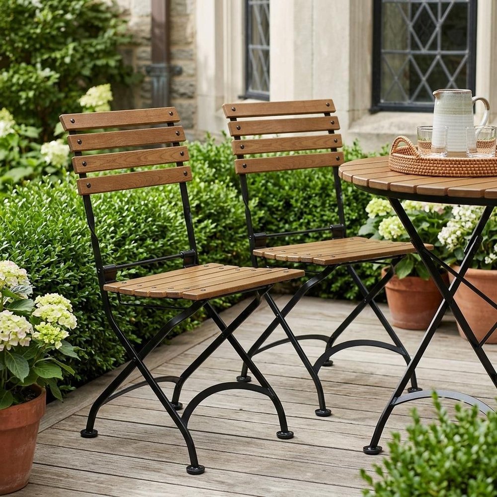 Set of Two Brown Steel Outdoor Folding Accent Chairs HomeRoots