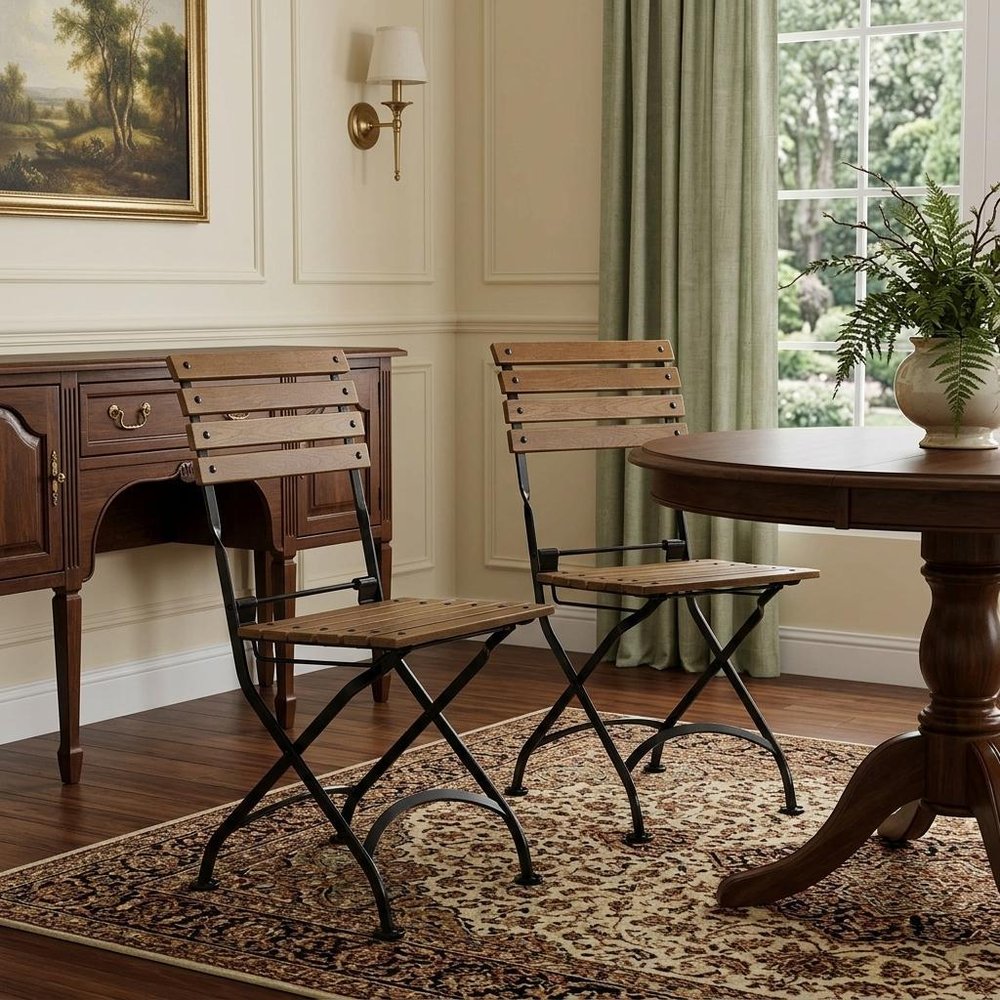 Set of Two Brown Steel Outdoor Folding Accent Chairs HomeRoots