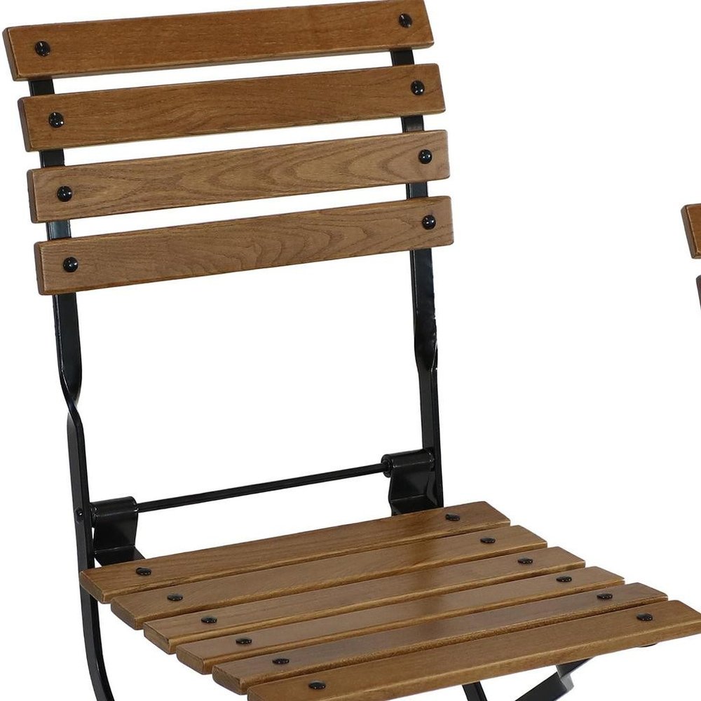 Set of Two Brown Steel Outdoor Folding Accent Chairs HomeRoots