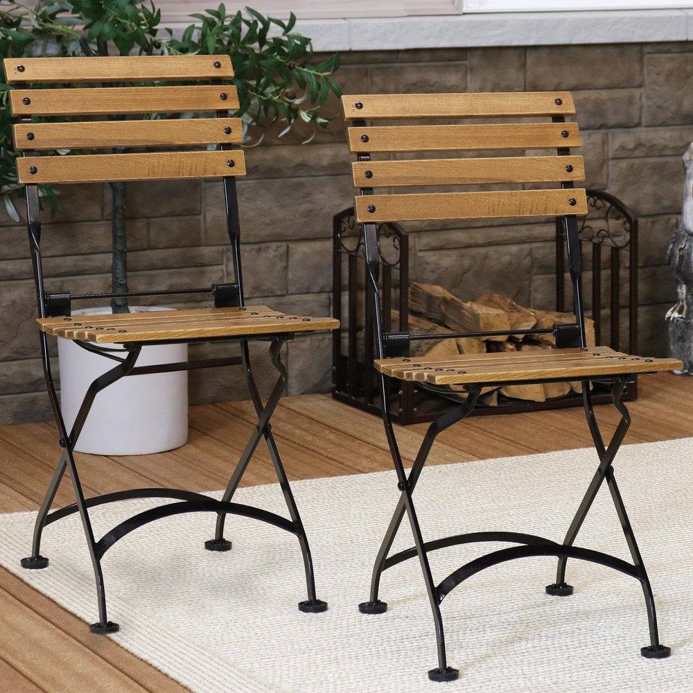 Set of Two Brown Steel Outdoor Folding Accent Chairs HomeRoots