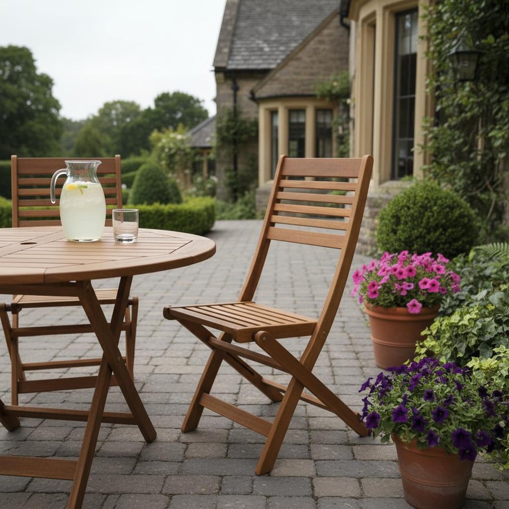 Set of Two Brown Solid Wood Outdoor Folding Dining Chairs HomeRoots