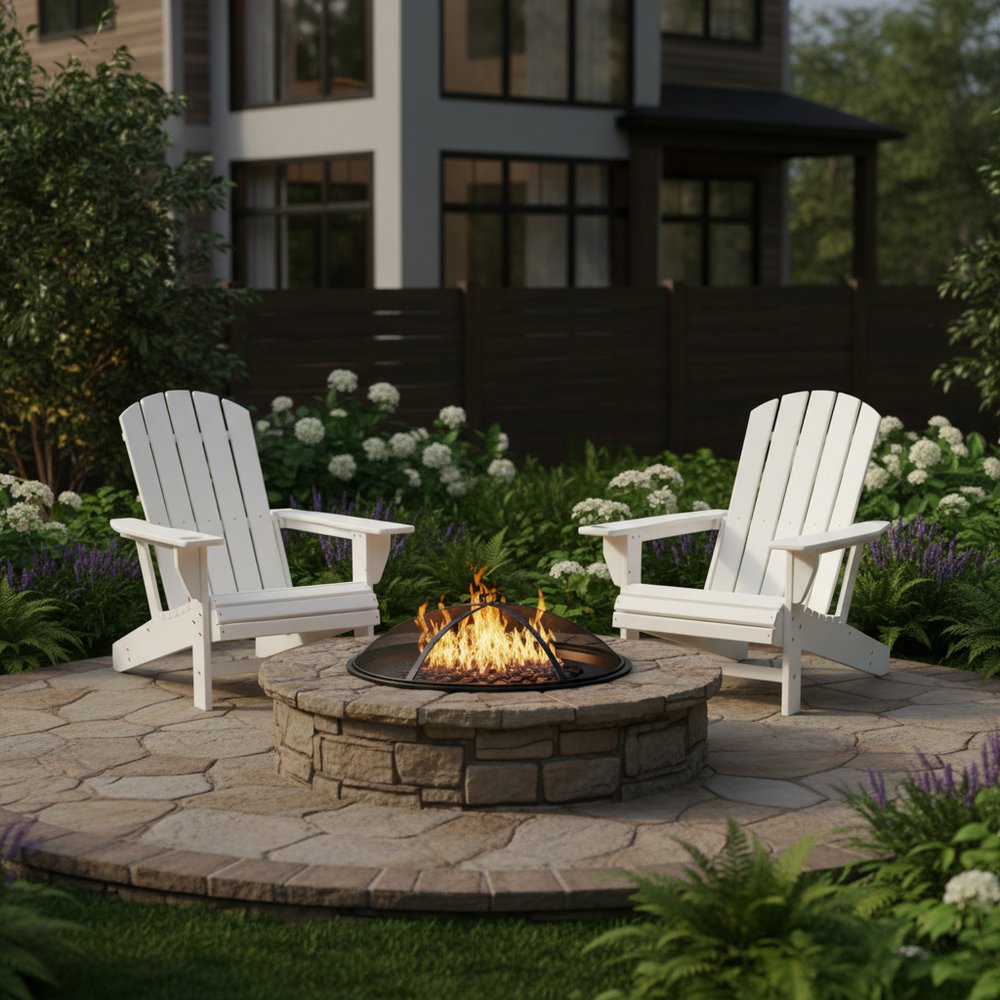 Set of Two White Heavy Duty Plastic Outdoor Adirondack Chairs HomeRoots