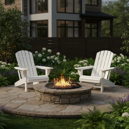 Set of Two White Heavy Duty Plastic Outdoor Adirondack Chairs HomeRoots