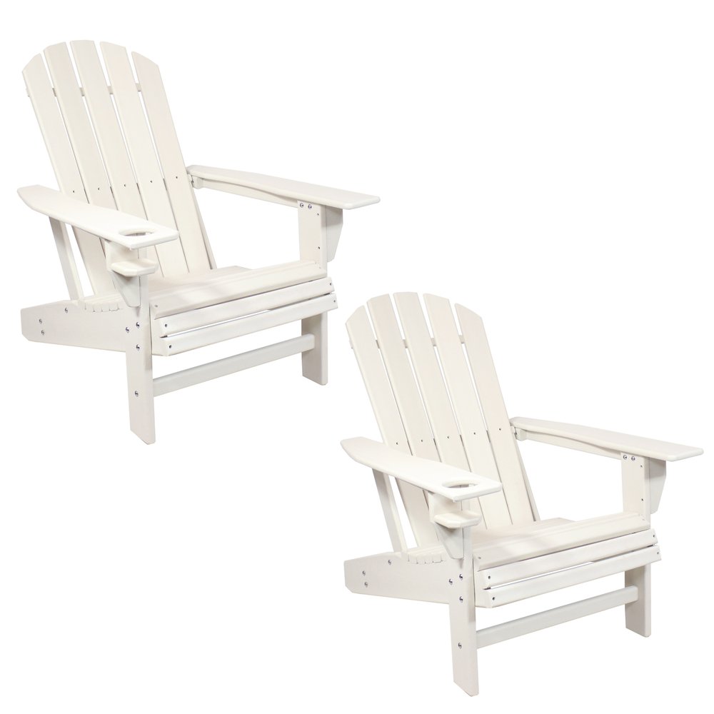 Set of Two White Heavy Duty Plastic Outdoor Adirondack Chairs HomeRoots