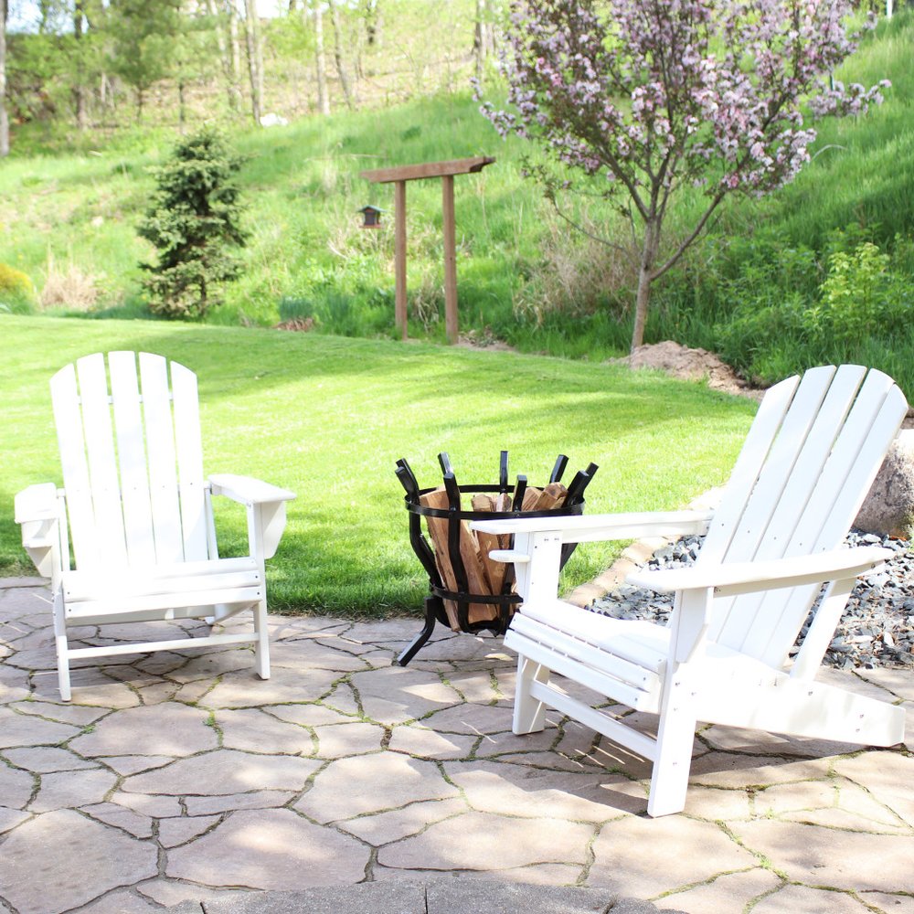 Set of Two White Heavy Duty Plastic Outdoor Adirondack Chairs HomeRoots