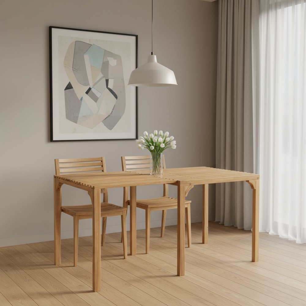 60" Natural Solid Wood Extendable Outdoor Dining Table HomeRoots