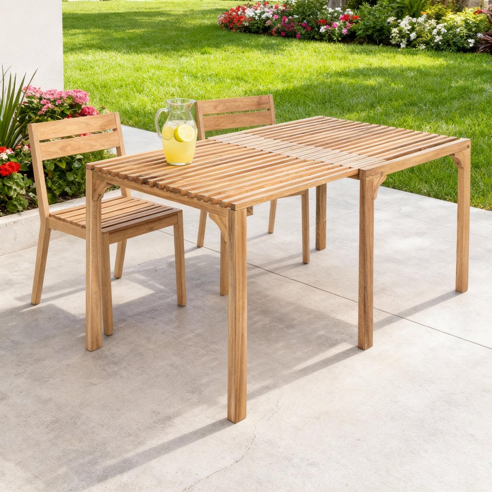 60" Natural Solid Wood Extendable Outdoor Dining Table HomeRoots
