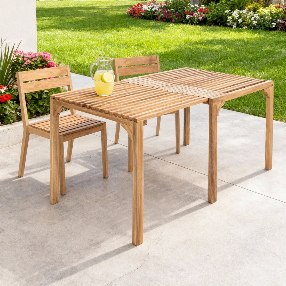60" Natural Solid Wood Extendable Outdoor Dining Table HomeRoots