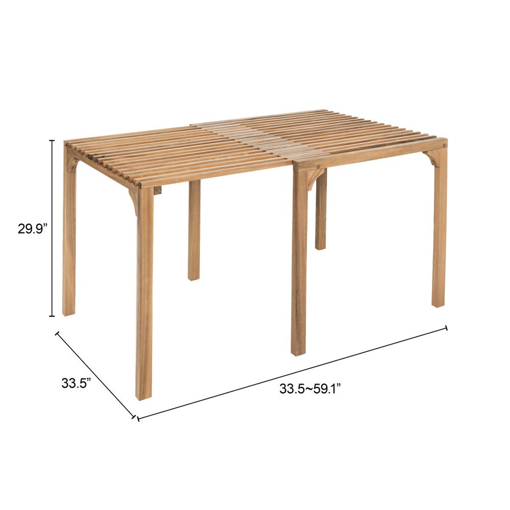 60" Natural Solid Wood Extendable Outdoor Dining Table HomeRoots