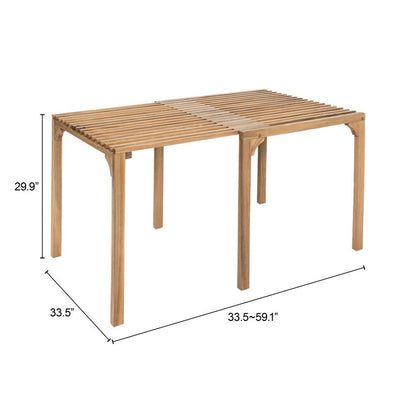 60" Natural Solid Wood Extendable Outdoor Dining Table HomeRoots