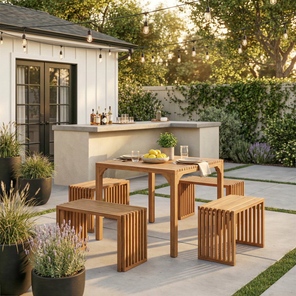 60" Natural Solid Wood Extendable Outdoor Dining Table HomeRoots