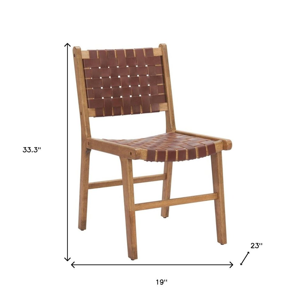 Set of Two Brown Solid Wood and Leather Dining Side Chairs HomeRoots