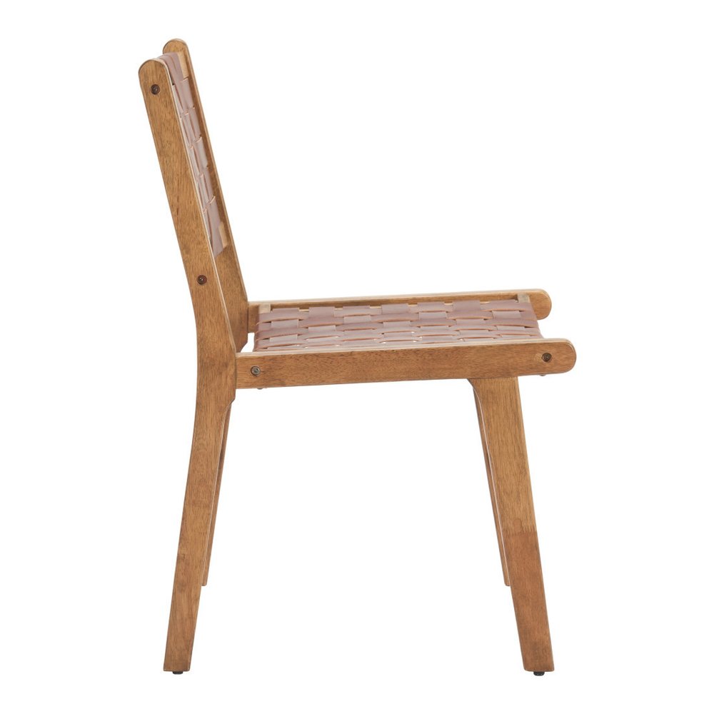 Set of Two Brown Solid Wood and Leather Dining Side Chairs HomeRoots