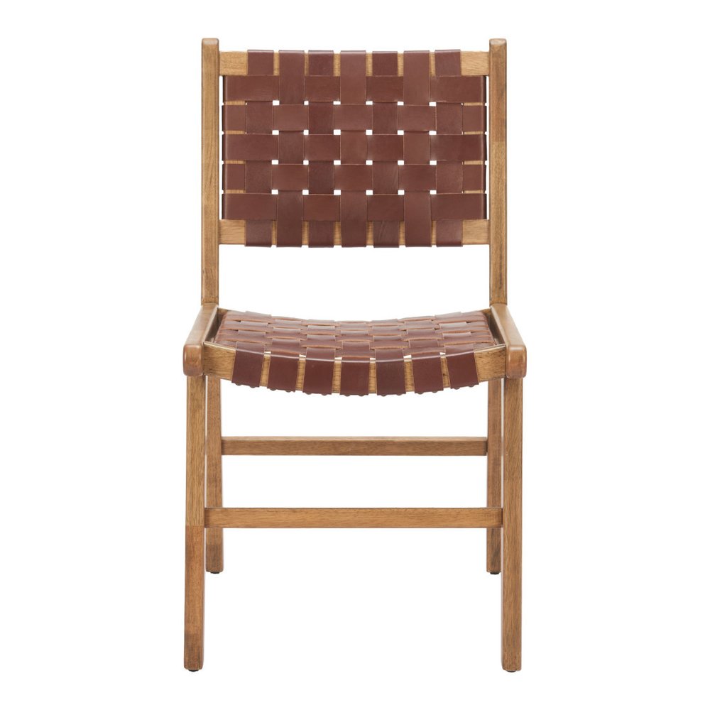 Set of Two Brown Solid Wood and Leather Dining Side Chairs — view 6