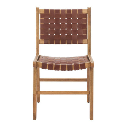 Set of Two Brown Solid Wood and Leather Dining Side Chairs HomeRoots