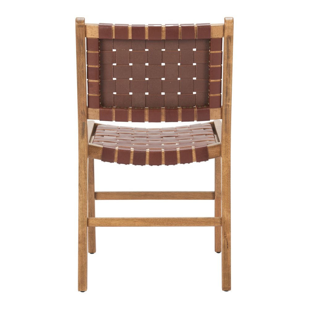 Set of Two Brown Solid Wood and Leather Dining Side Chairs — view 7