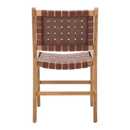 Set of Two Brown Solid Wood and Leather Dining Side Chairs HomeRoots
