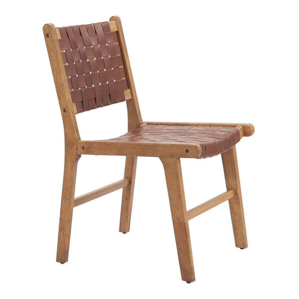 Set of Two Brown Solid Wood and Leather Dining Side Chairs — view 8