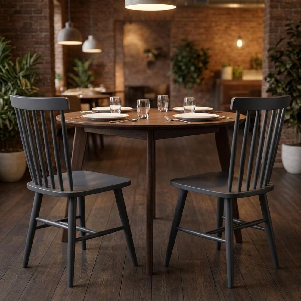 Set of Two Black Aluminum Slat Back Dining Side Chairs — view 11