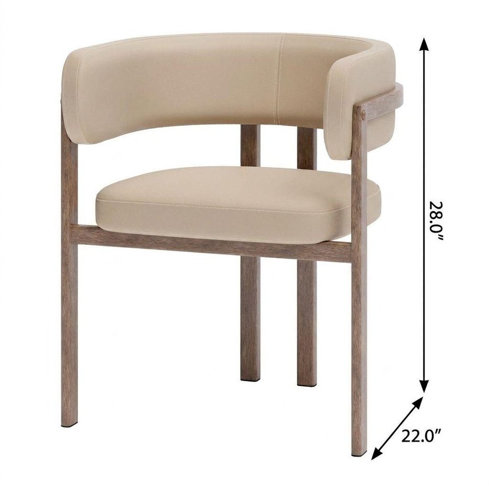 Set of Two Beige And Brown Faux Leather And Wood And Steel Open Back Dining Arm Chairs — view 10