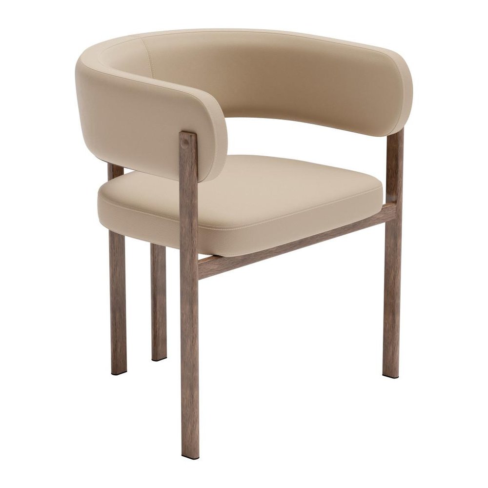 Set of Two Beige And Brown Faux Leather And Wood And Steel Open Back Dining Arm Chairs — view 8