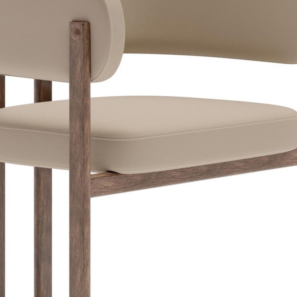 Set of Two Beige And Brown Faux Leather And Wood And Steel Open Back Dining Arm Chairs — view 1