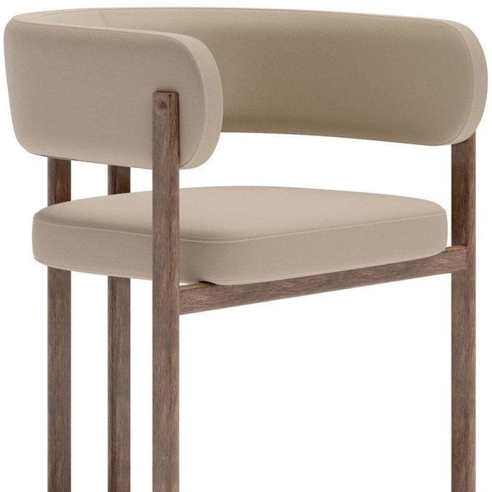 Set of Two Beige And Brown Faux Leather And Wood And Steel Open Back Dining Arm Chairs — view 2