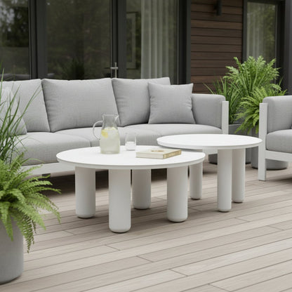 34" White Rounded Aluminum Outdoor Coffee Table HomeRoots