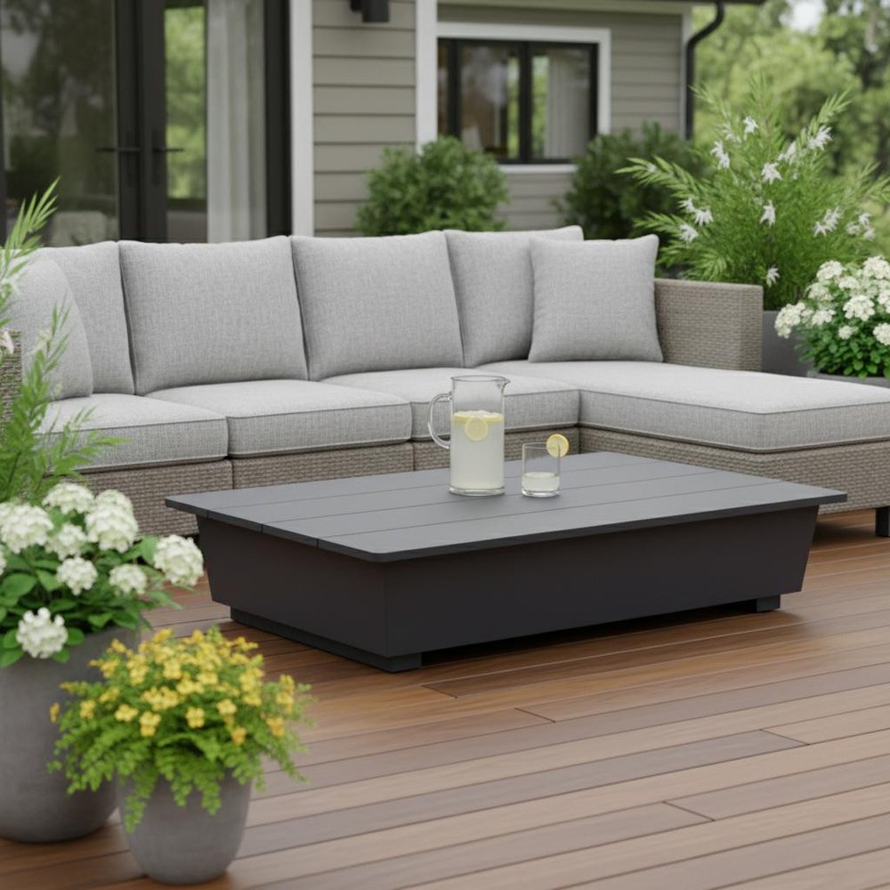 50" Black Aluminum Outdoor Coffee Table HomeRoots