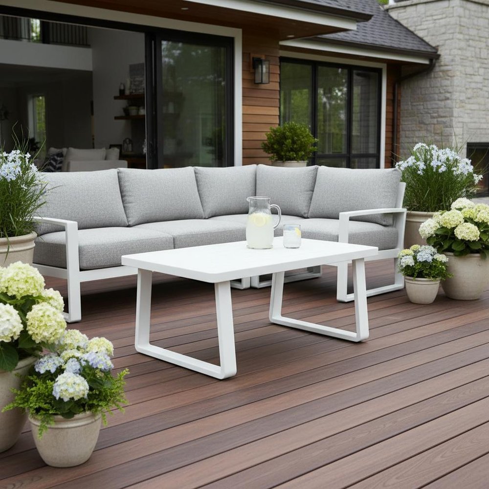 43" White Aluminum Outdoor Coffee Table HomeRoots