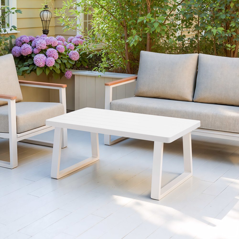 43" White Aluminum Outdoor Coffee Table HomeRoots