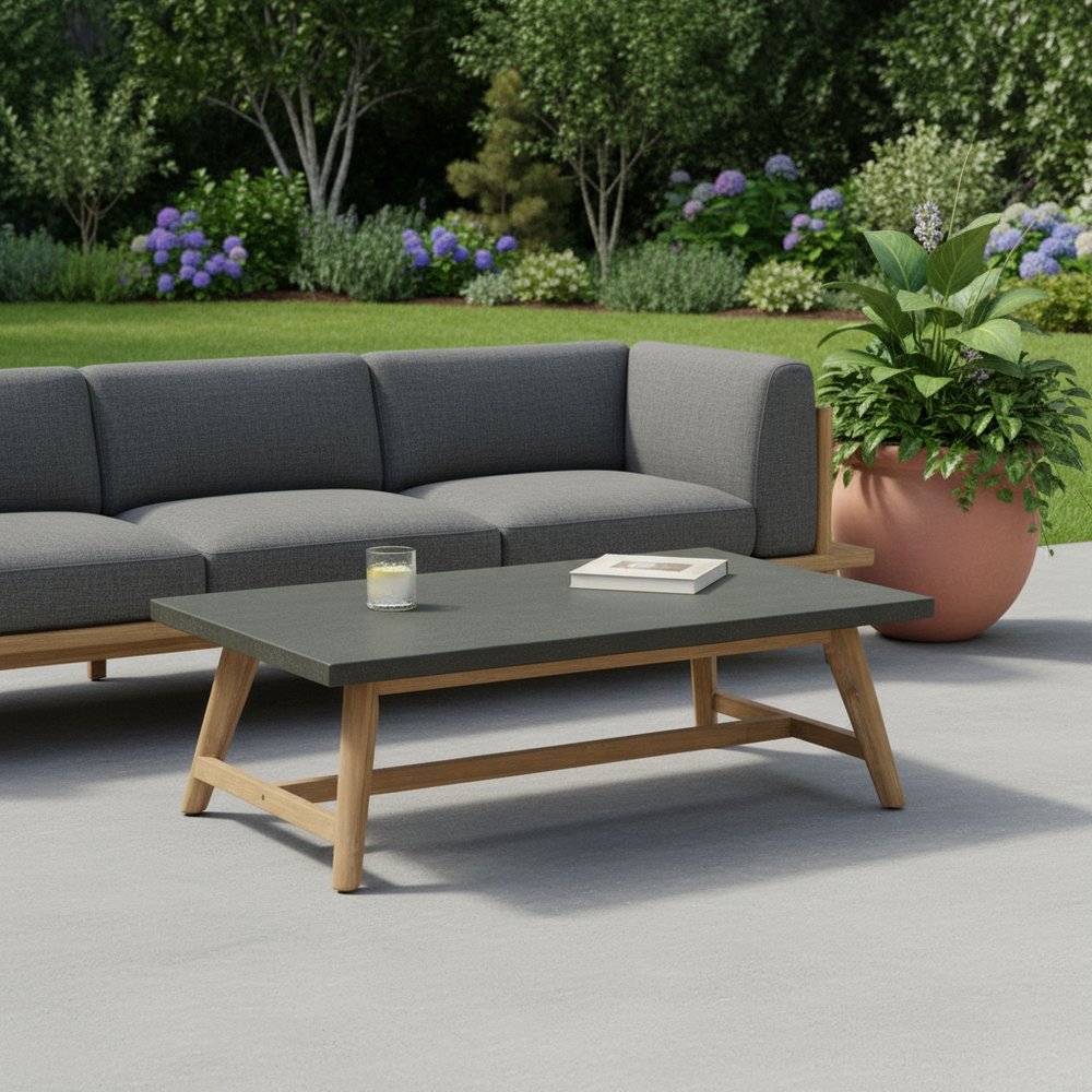 48" Dark Gray Concrete Outdoor Coffee Table HomeRoots