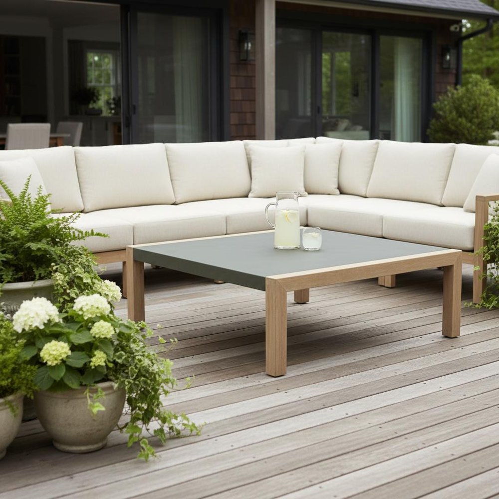 36" Gray Square Concrete Outdoor Coffee Table HomeRoots